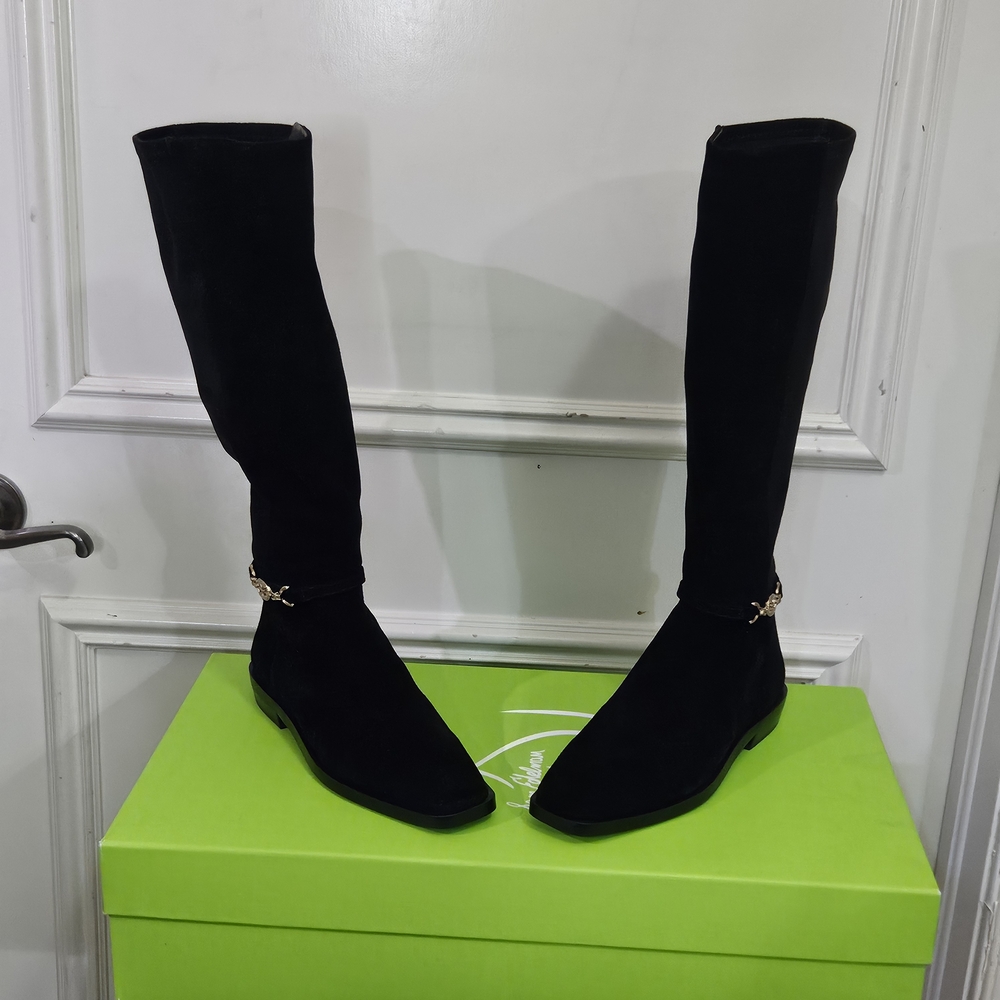 Sam Edelman Black Suede Clive Athletic Riding Boots with Gold Detail,Size 7, NIB - Picture 15 of 16